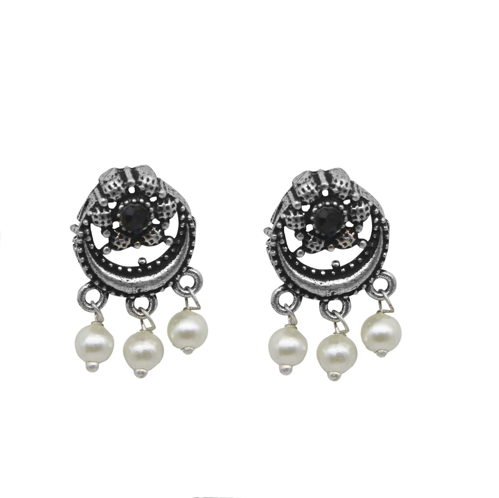 Teejh Rupa Black Stone Silver Oxidized Floral Necklace Set