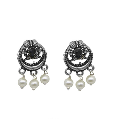 Teejh Rupa Black Stone Silver Oxidized Floral Necklace Set