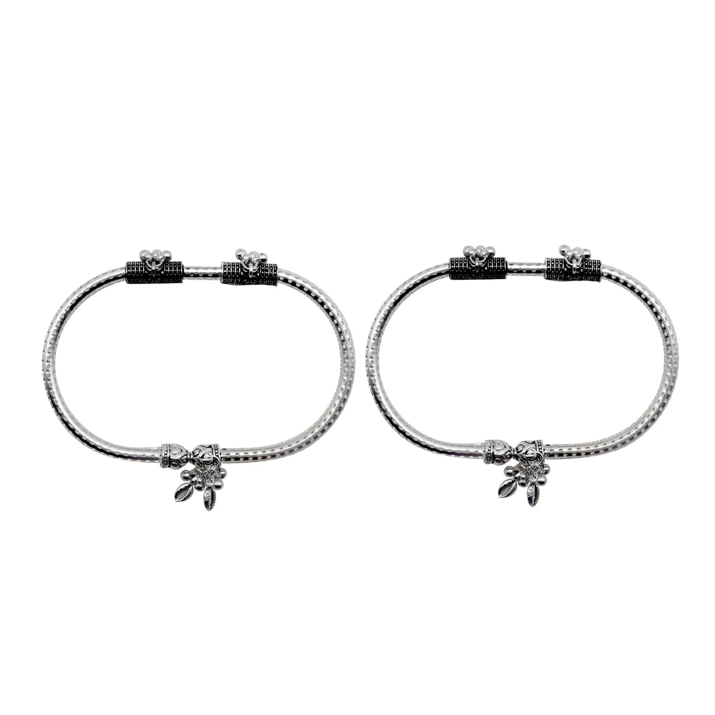 Teejh Double Cylindrical Silver Oxidized Charm Anklets