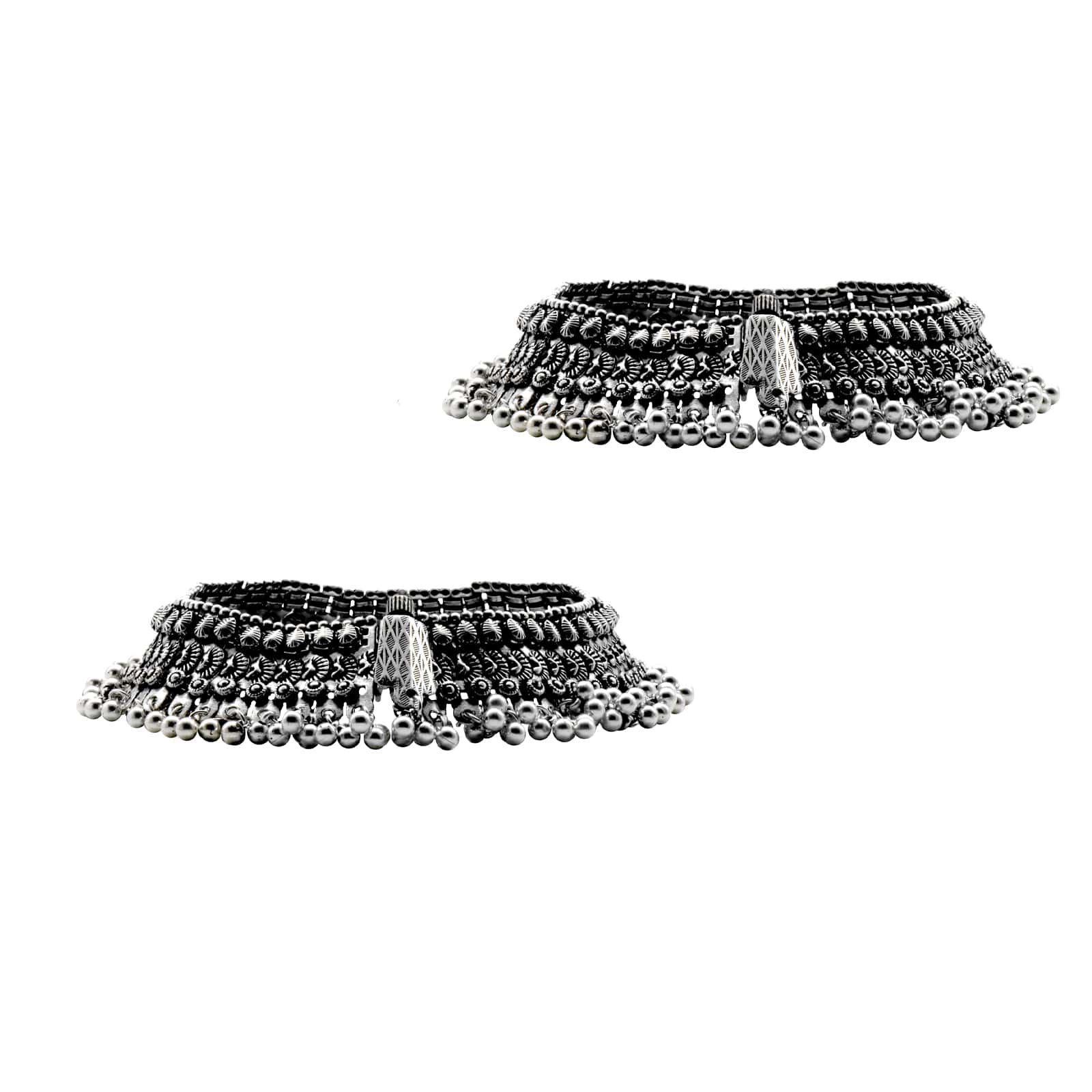 Teejh Roma Coin Silver Oxidized Ghungroo Anklets