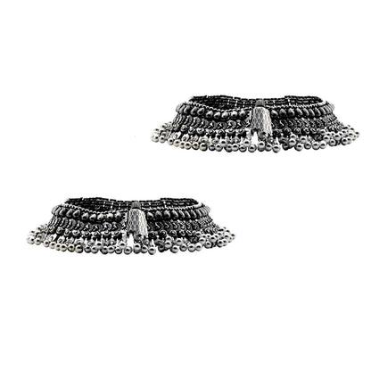 Teejh Roma Coin Silver Oxidized Ghungroo Anklets