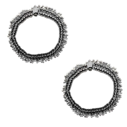 Teejh Roma Coin Silver Oxidized Ghungroo Anklets
