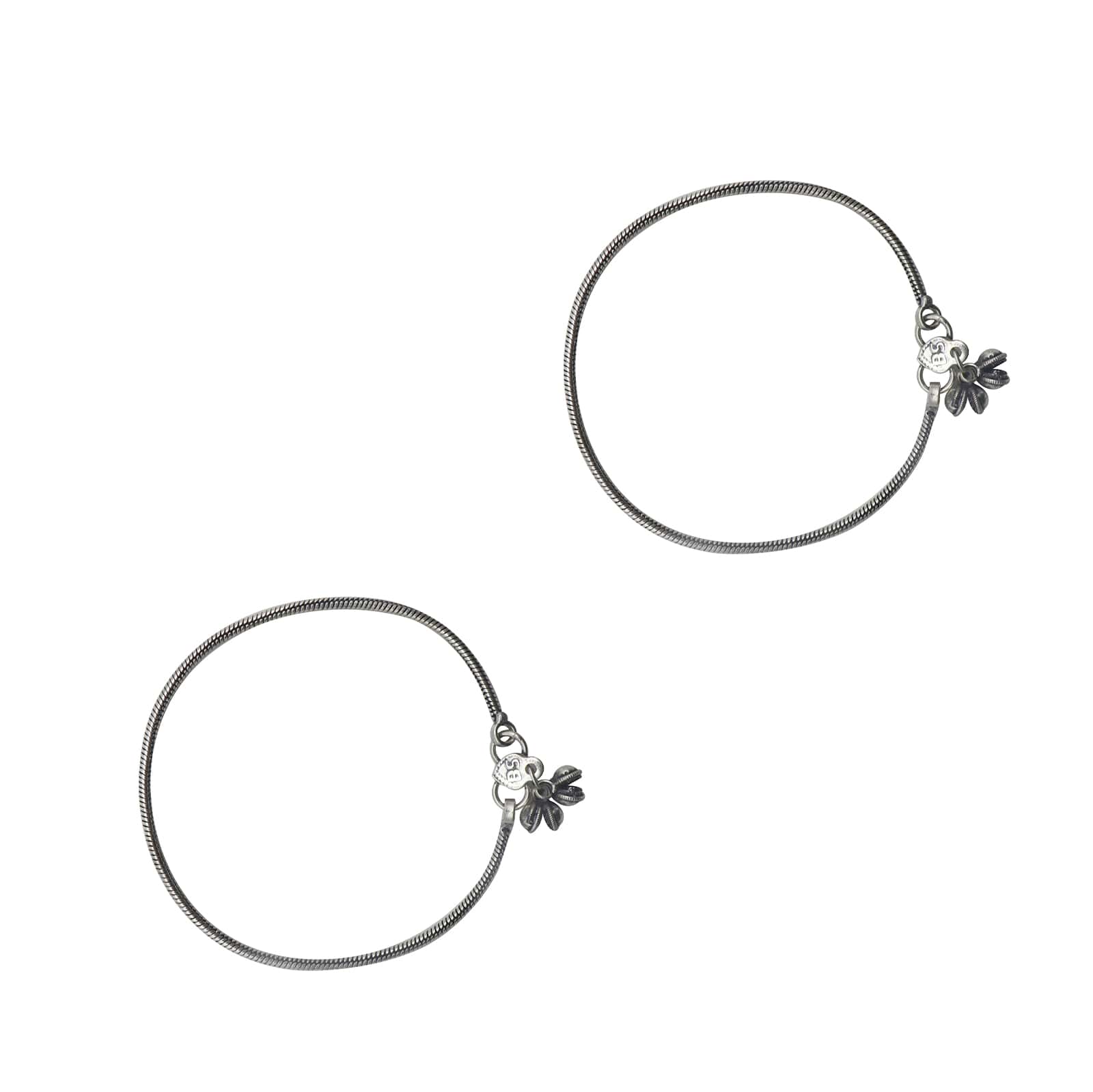 Teejh Single Line Silver Oxidized Ghungroo Anklets