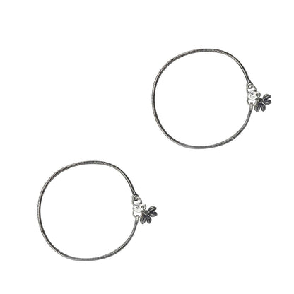 Teejh Single Line Silver Oxidized Ghungroo Anklets