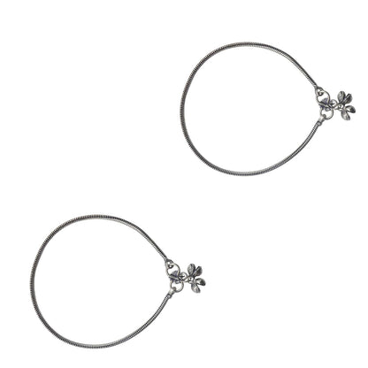 Teejh Single Line Silver Oxidized Ghungroo Anklets