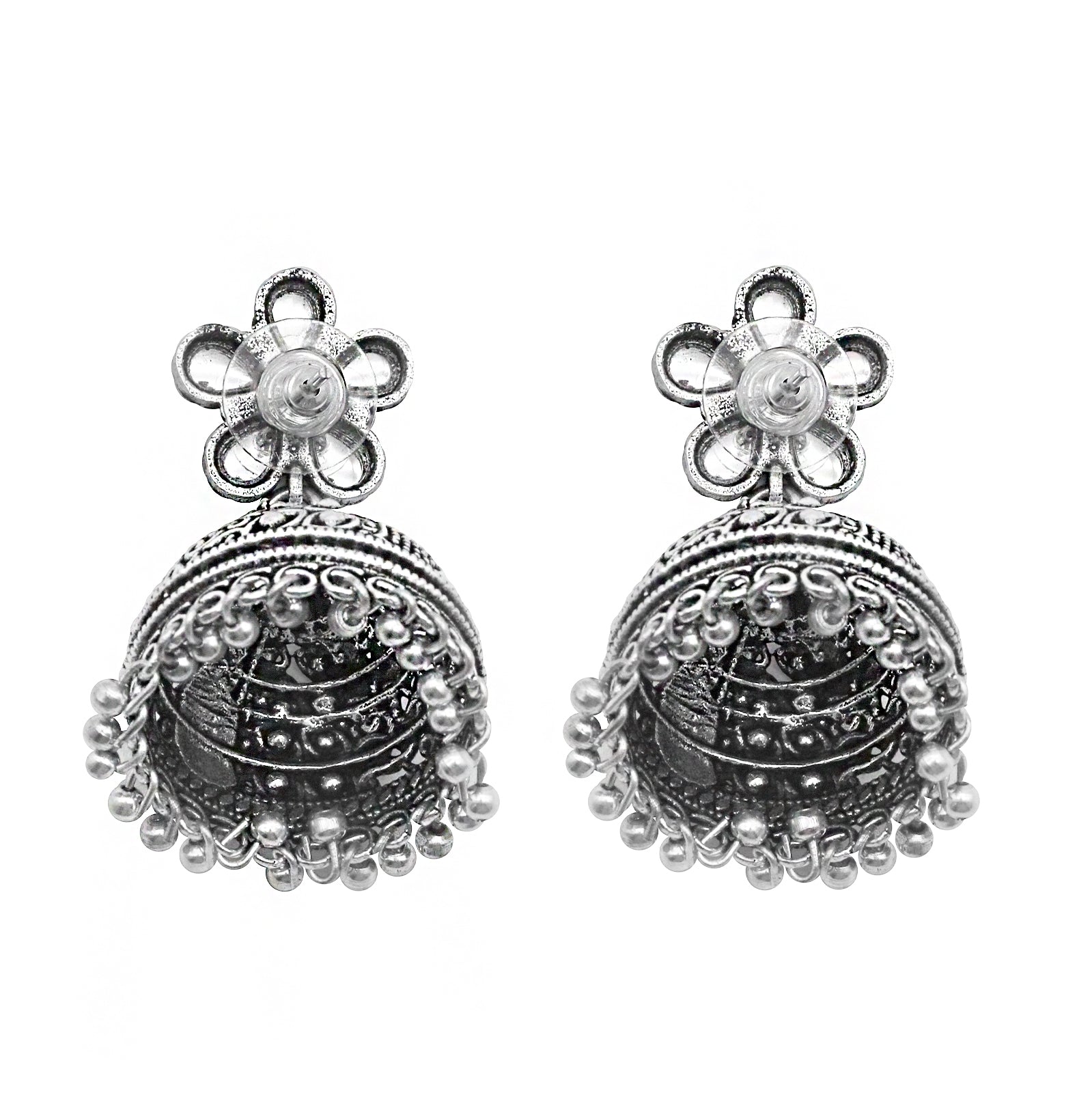 Teejh Floret Polki Silver Oxidized Pearl Jhumki Earrings