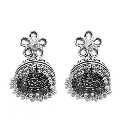 Teejh Floret Polki Silver Oxidized Pearl Jhumki Earrings