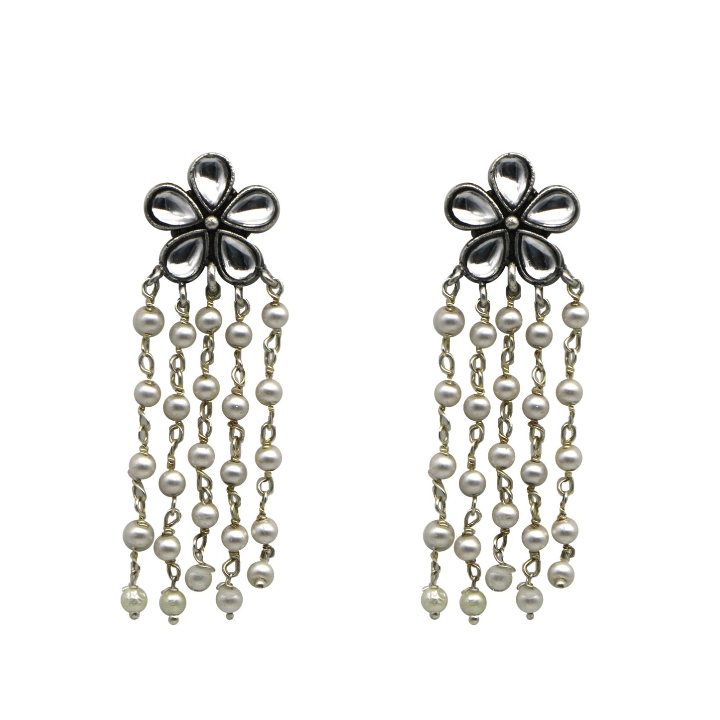 Teejh Blossom Polki Silver Oxidized Pearl Earrings