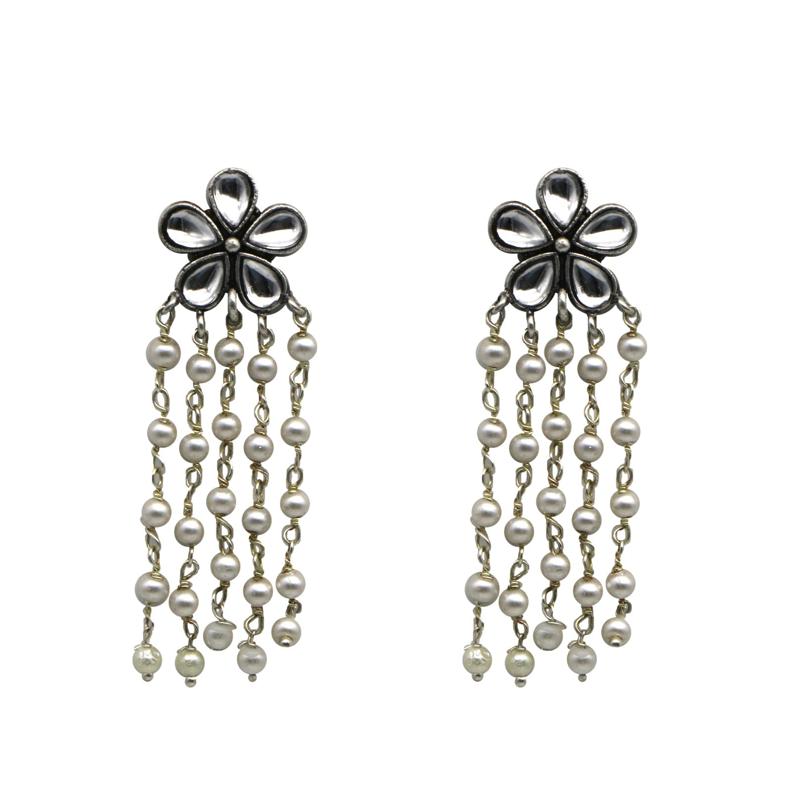Teejh Blossom Polki Silver Oxidized Pearl Earrings