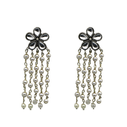 Teejh Blossom Polki Silver Oxidized Pearl Earrings