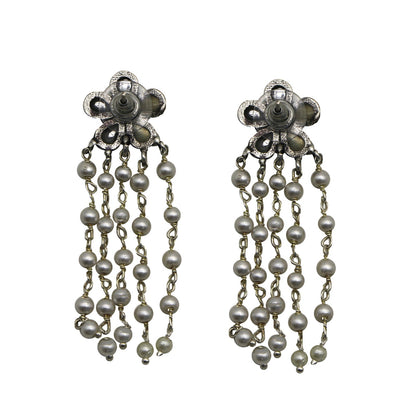 Teejh Blossom Polki Silver Oxidized Pearl Earrings