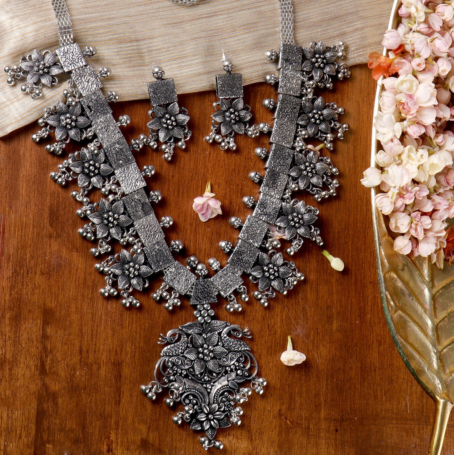 Teejh Khushi Ghungroo Silver Oxidised Necklace Set
