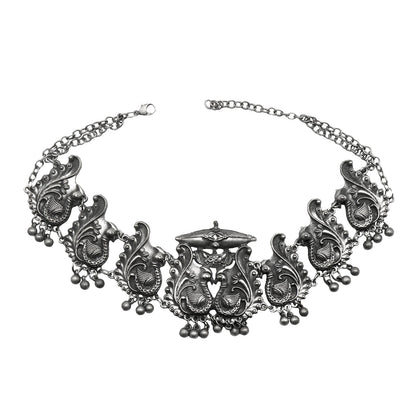 Teejh Suhani Peacock Silver Oxidised Necklace Set