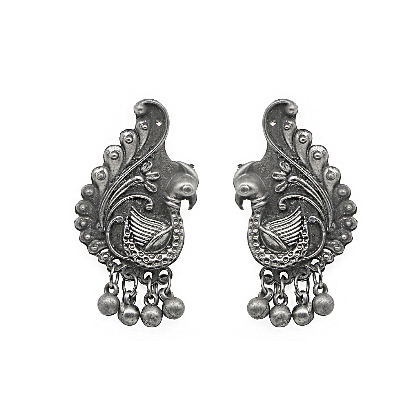 Teejh Suhani Peacock Silver Oxidised Necklace Set
