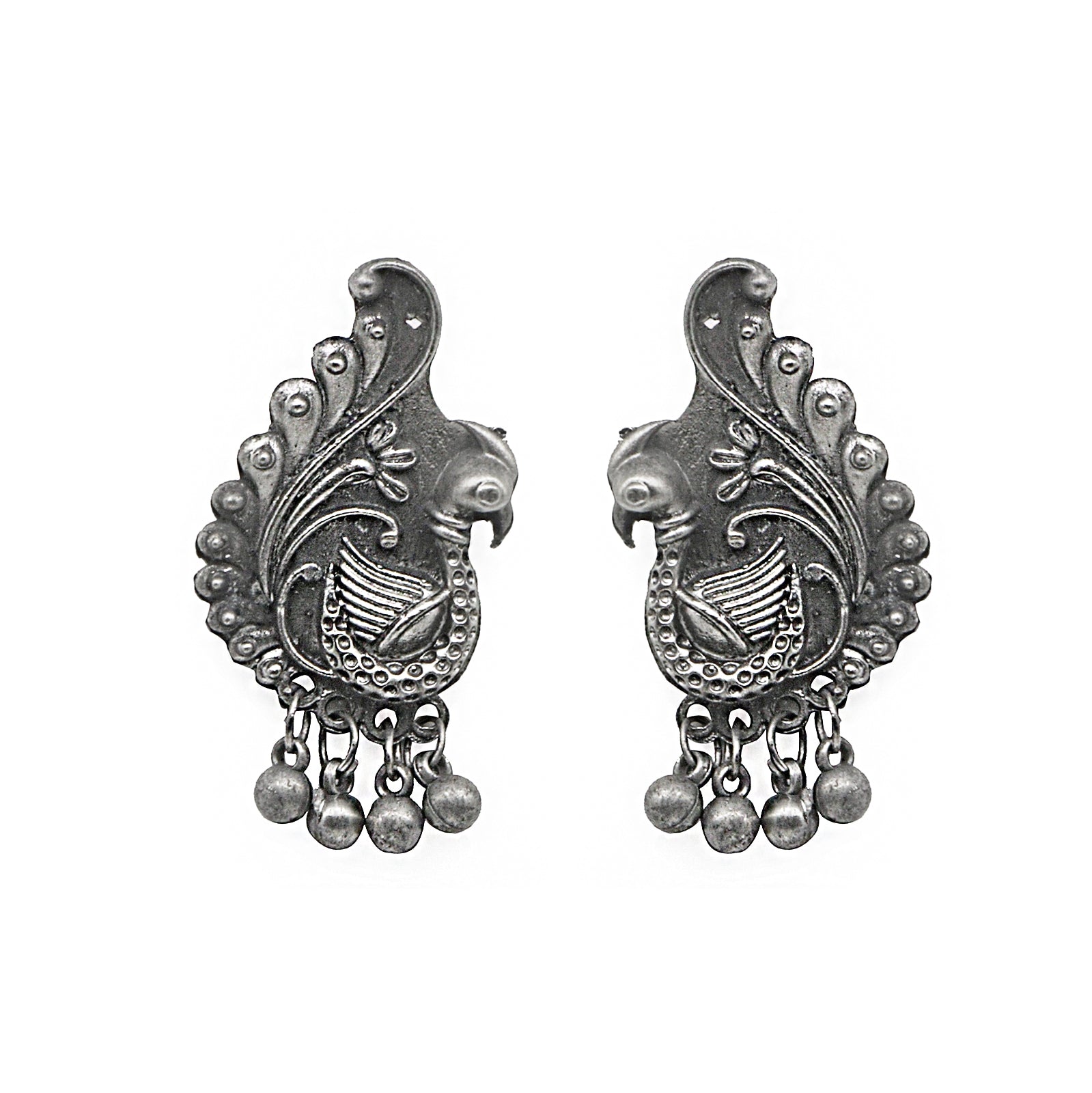 Teejh Suhani Peacock Silver Oxidised Necklace Set