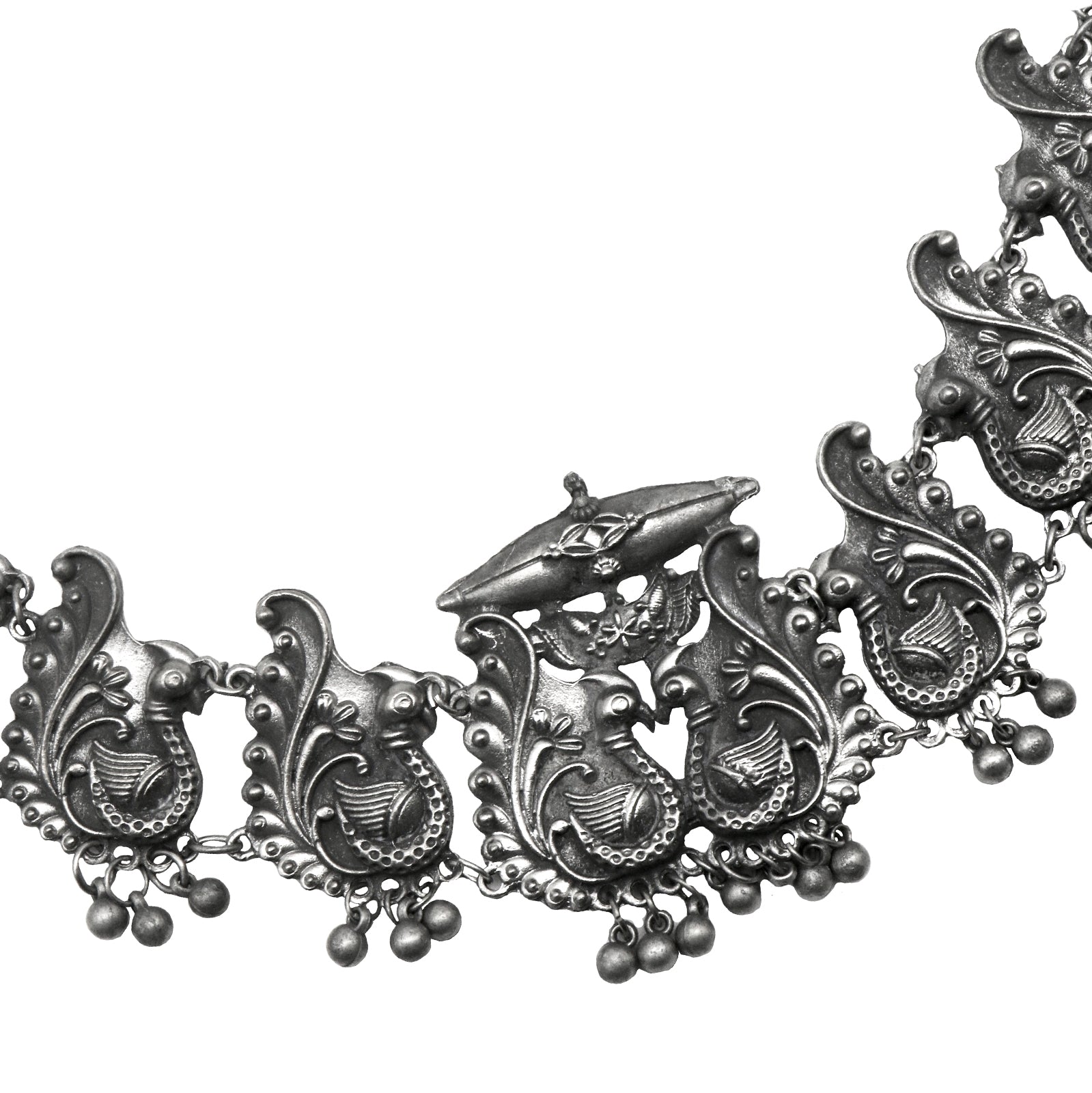 Teejh Suhani Peacock Silver Oxidised Necklace Set