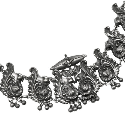 Teejh Suhani Peacock Silver Oxidised Necklace Set