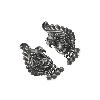 Teejh Suhani Peacock Silver Oxidised Necklace Set