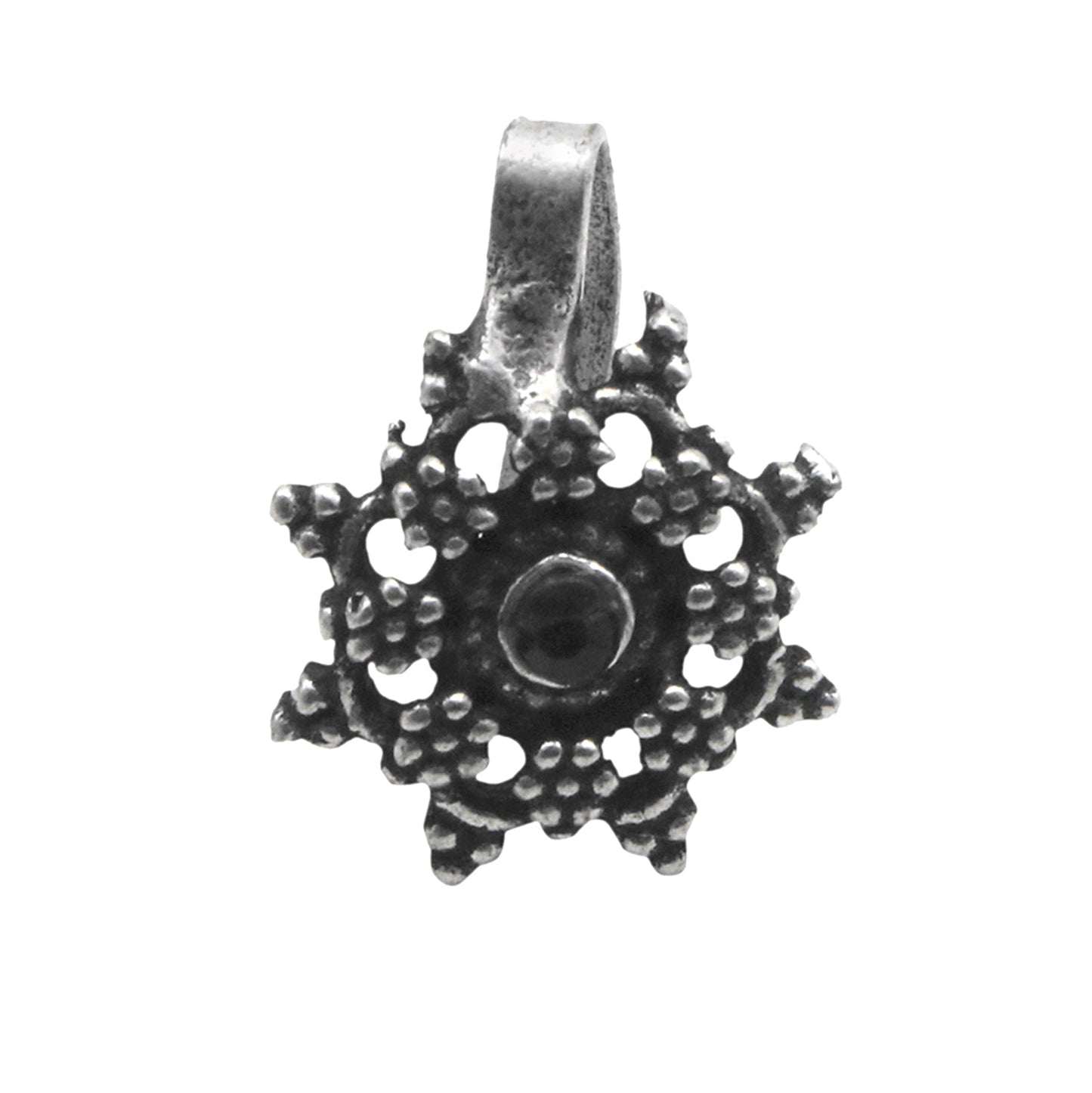 Teejh Gauri Black Stone Floral Nose pin