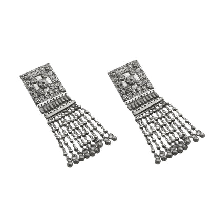 Teejh Sneha Square Motif Silver Ghungroo Oxidised Earrings