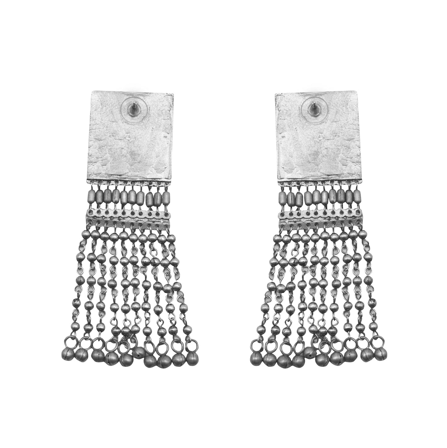 Teejh Sneha Square Motif Silver Ghungroo Oxidised Earrings