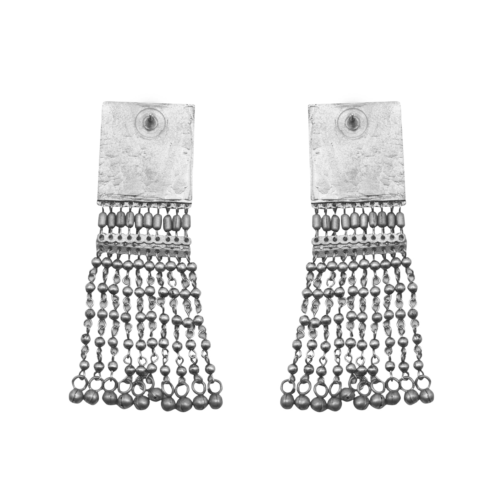 Teejh Sneha Square Motif Silver Ghungroo Oxidised Earrings