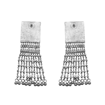 Teejh Sneha Square Motif Silver Ghungroo Oxidised Earrings