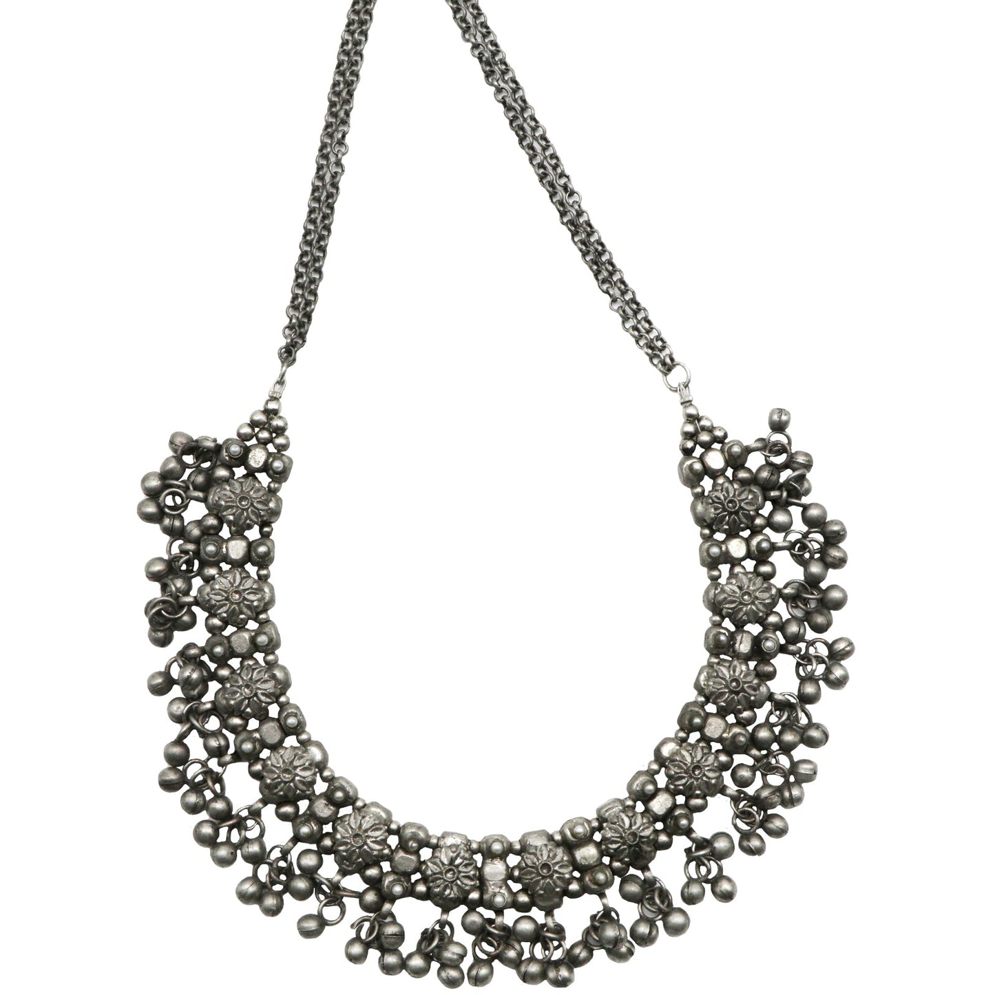 Teejh Jiya Floral Silver Oxidised Ghungroo Necklace
