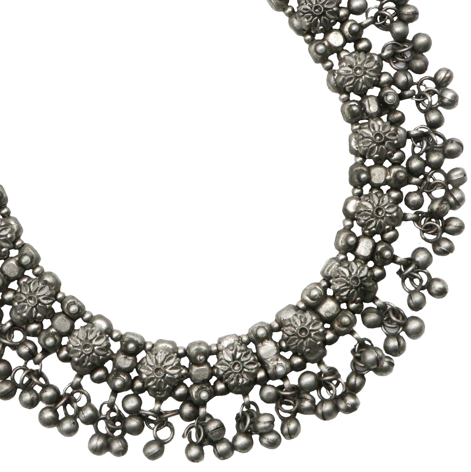 Teejh Jiya Floral Silver Oxidised Ghungroo Necklace