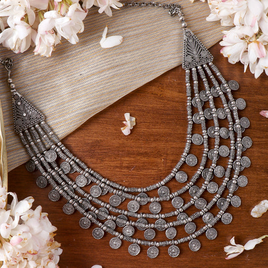 Teejh Ksheya Layered Silver Oxidised Necklace