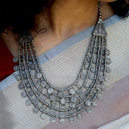 Teejh Ksheya Layered Silver Oxidised Necklace