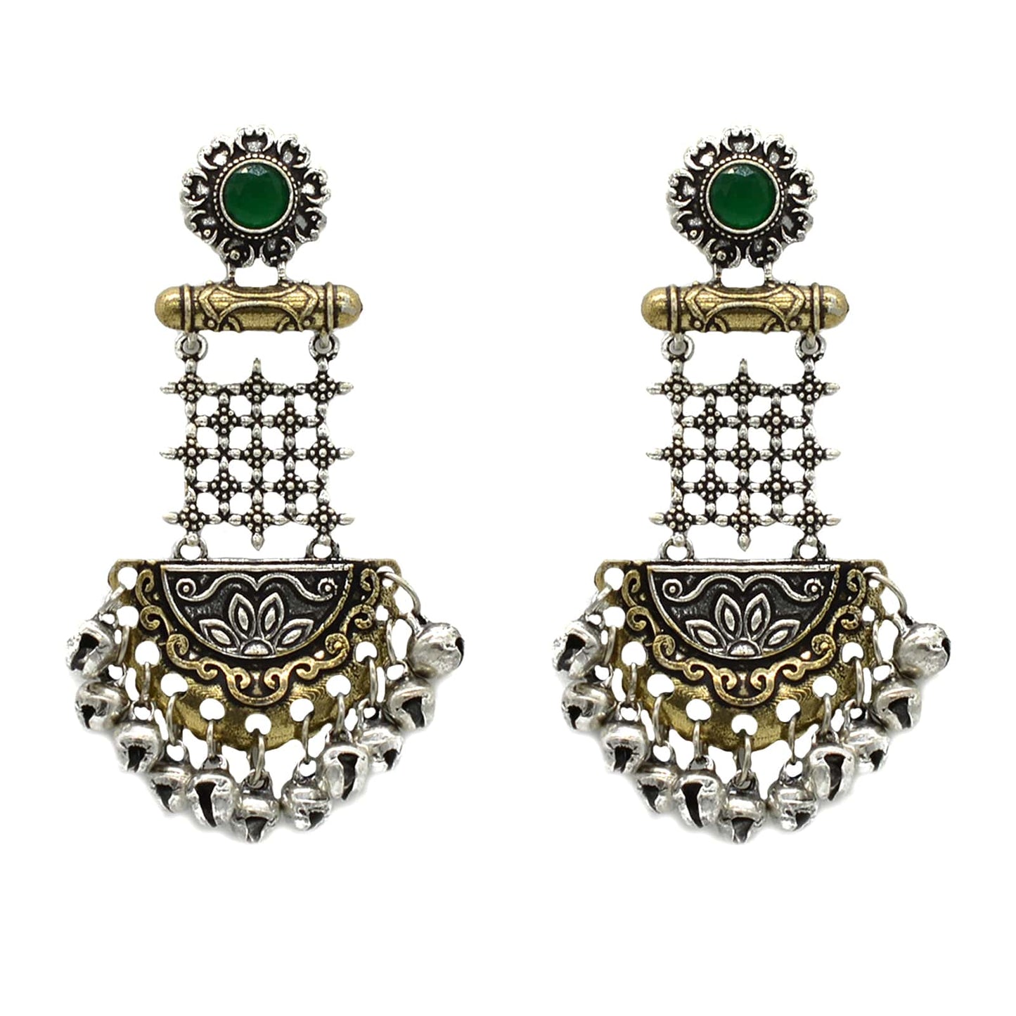Geometric Green Dual Tone Earrings - Teejh
