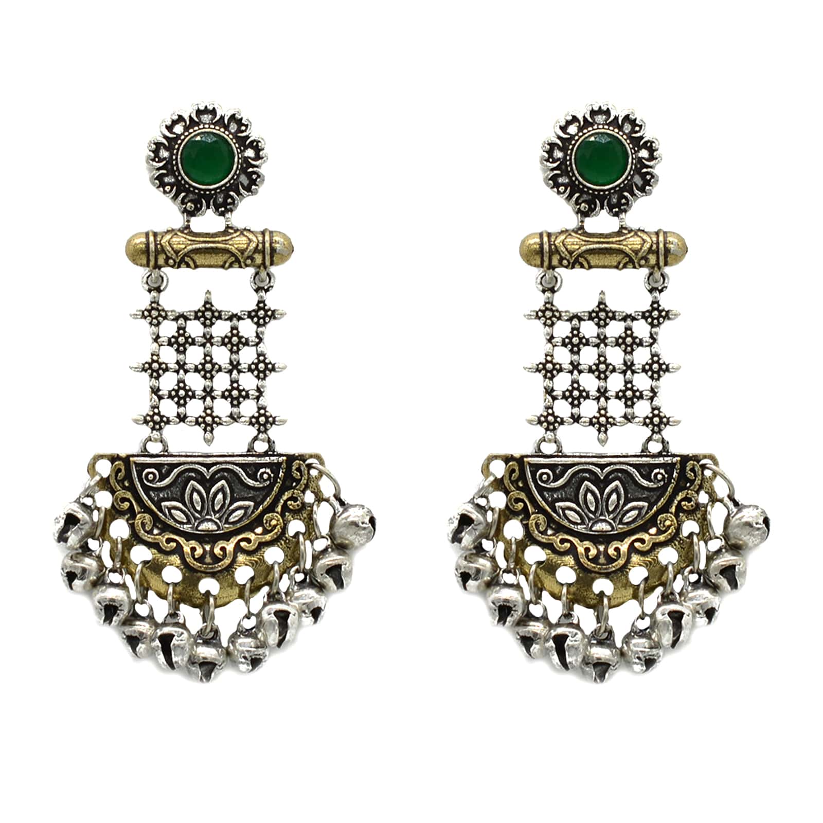 Geometric Green Dual Tone Earrings - Teejh
