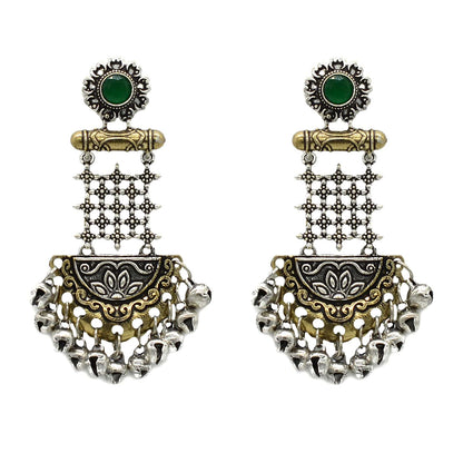 Geometric Green Dual Tone Earrings - Teejh