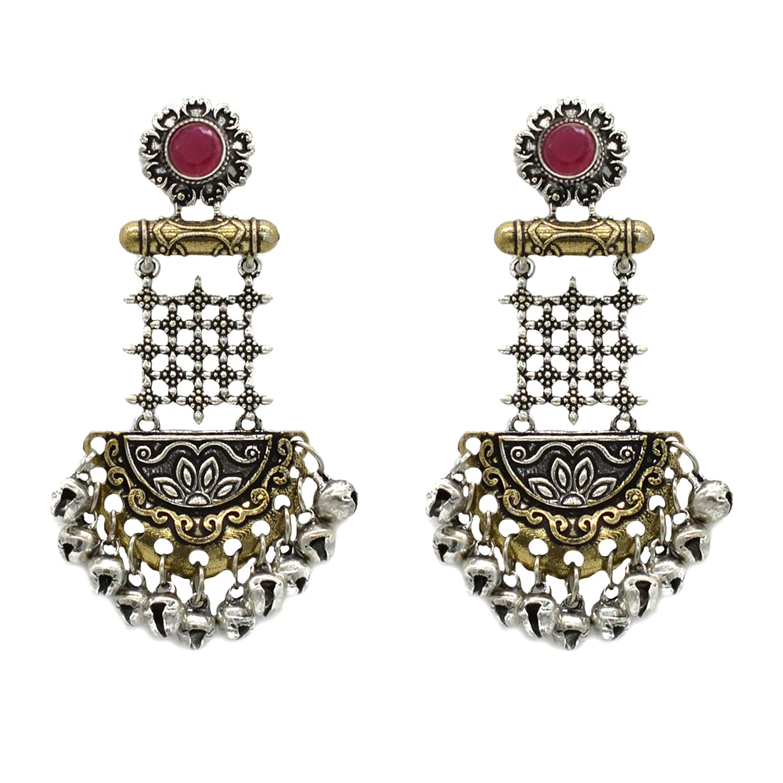 Geometric Red Dual Tone Earrings - Teejh