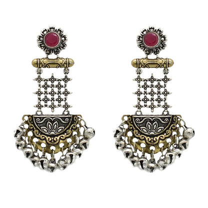 Geometric Red Dual Tone Earrings - Teejh