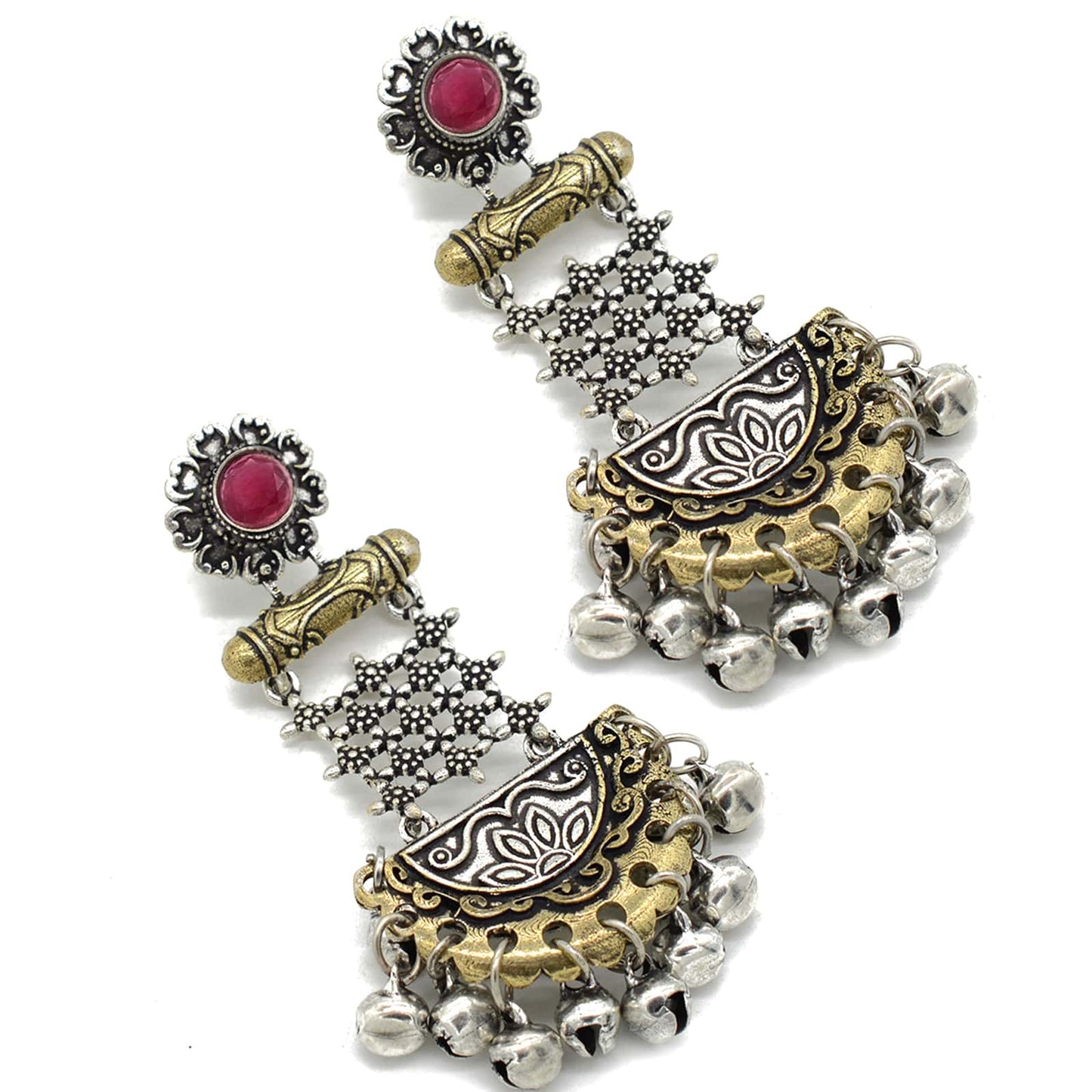 Geometric Red Dual Tone Earrings - Teejh