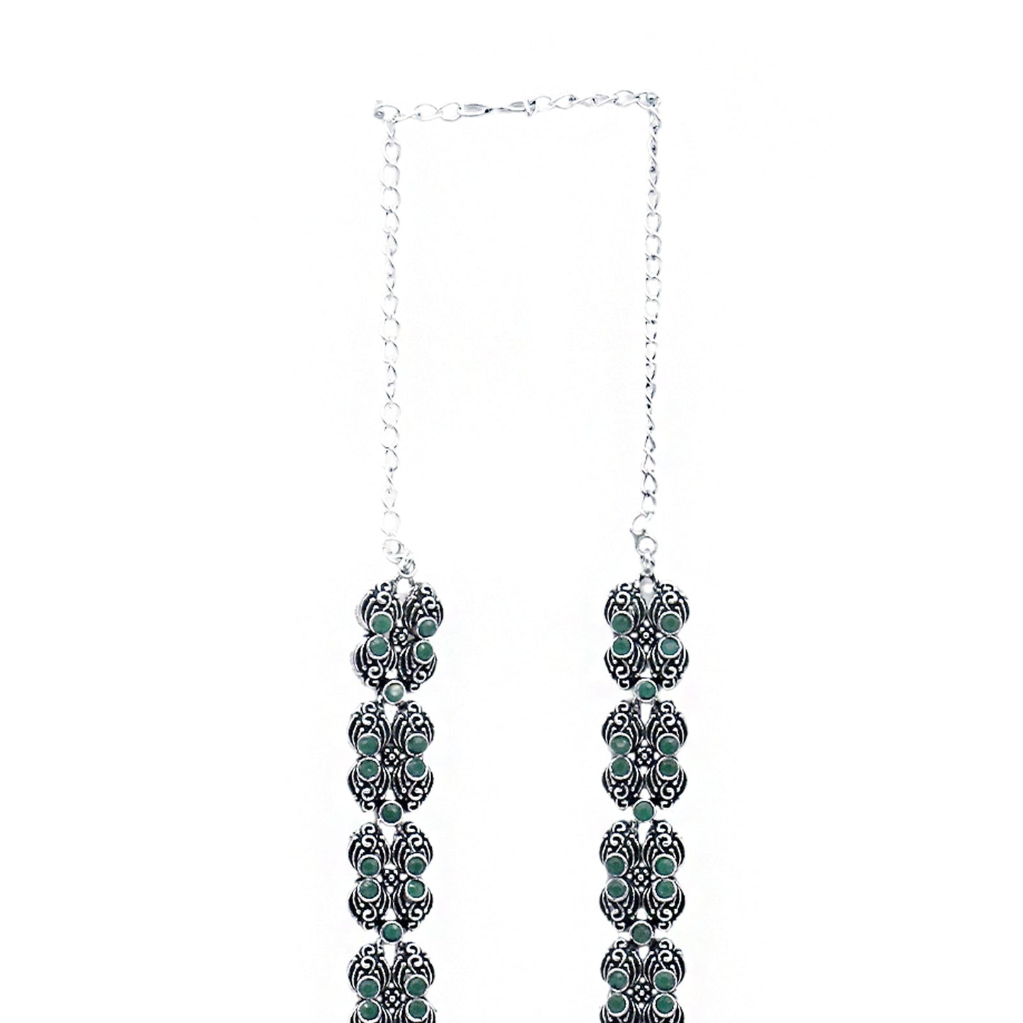 Teejh Rachita Green Stone Temple Work Necklace Set