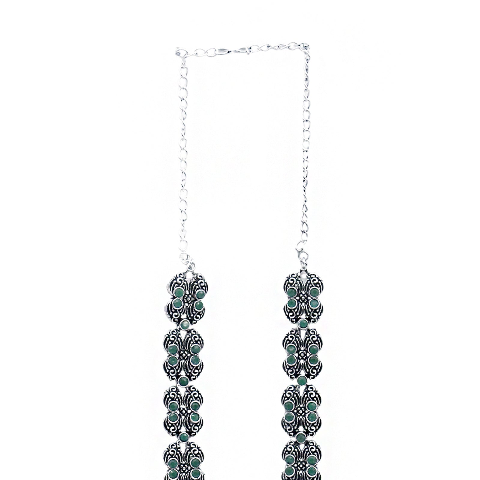 Teejh Rachita Green Stone Temple Work Necklace Set