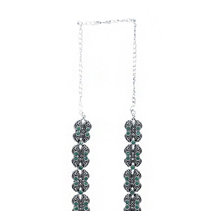 Teejh Rachita Green Stone Temple Work Necklace Set