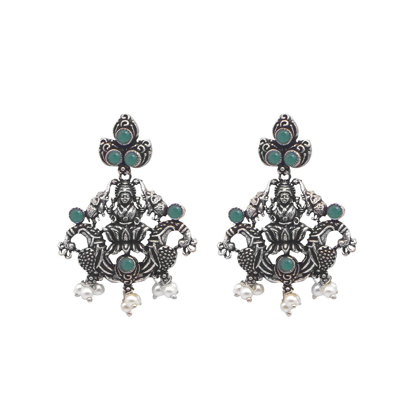 Teejh Rachita Green Stone Temple Work Necklace Set