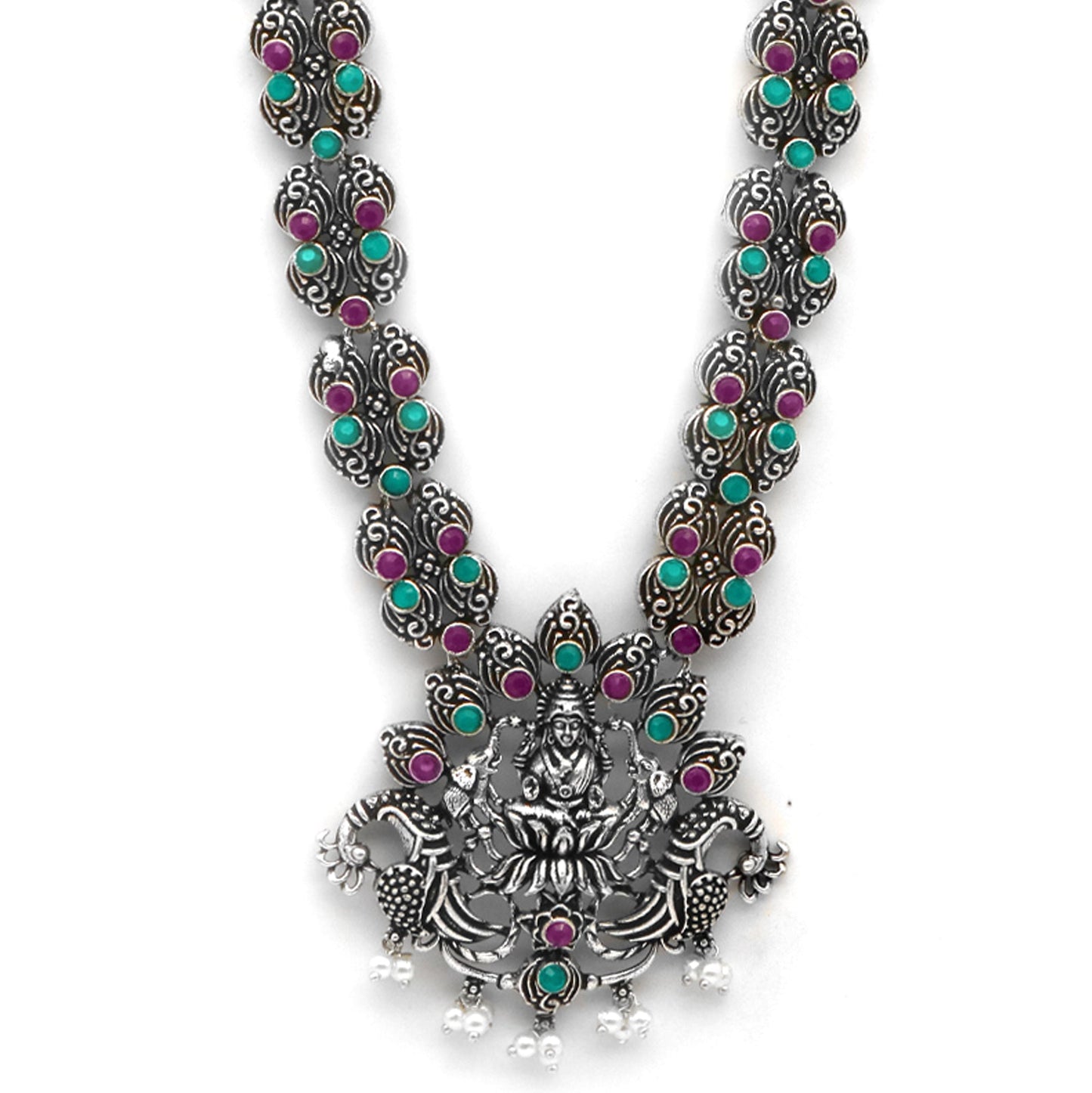 Teejh Ridhi Multi Colored Temple Work Necklace Set
