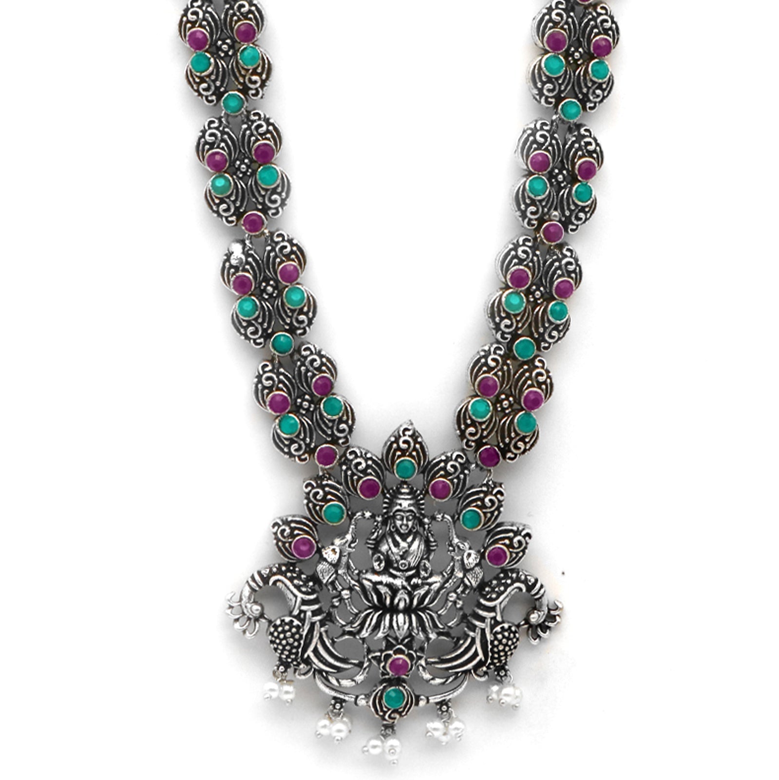Teejh Ridhi Multi Colored Temple Work Necklace Set