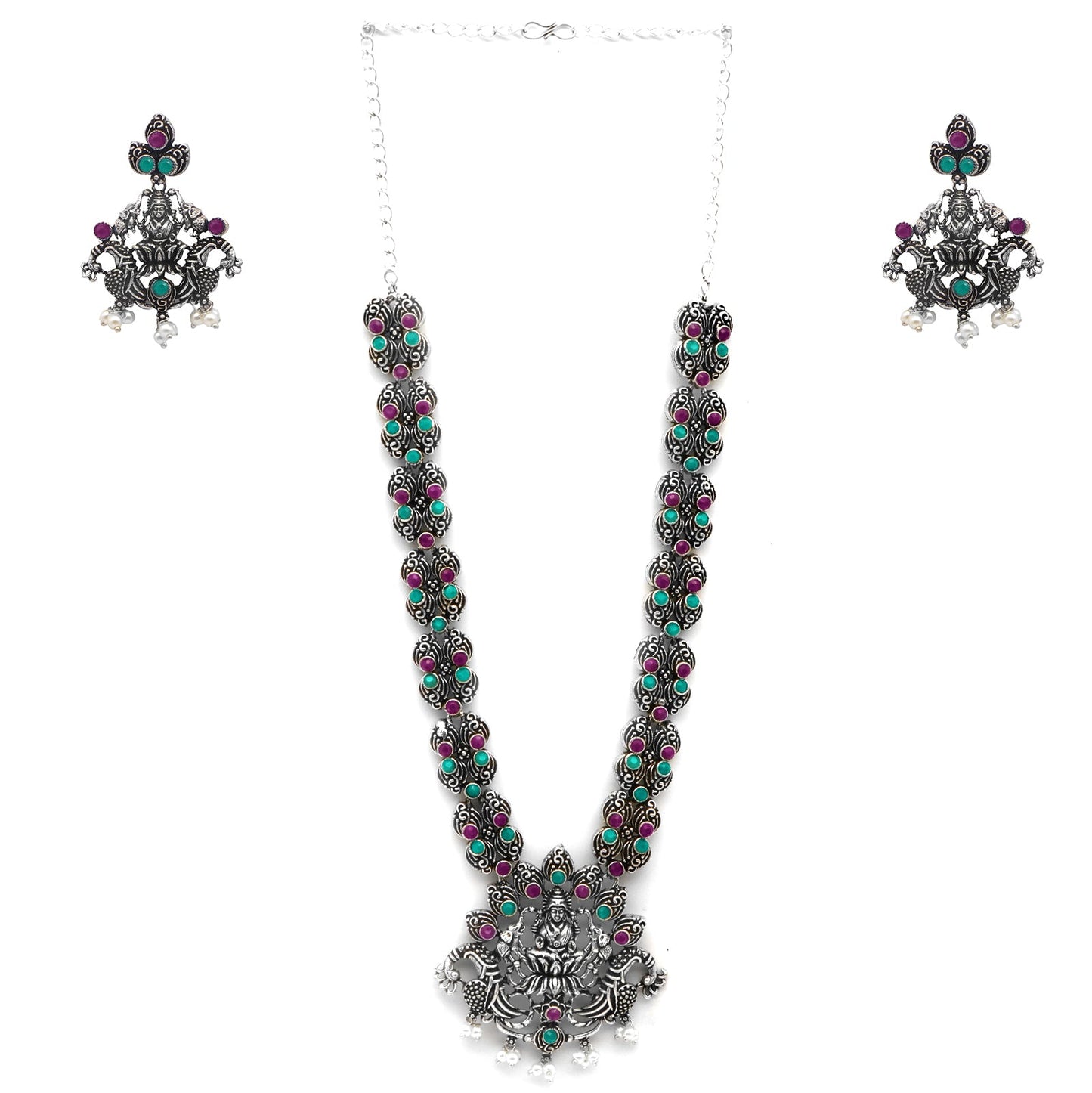 Teejh Ridhi Multi Colored Temple Work Necklace Set