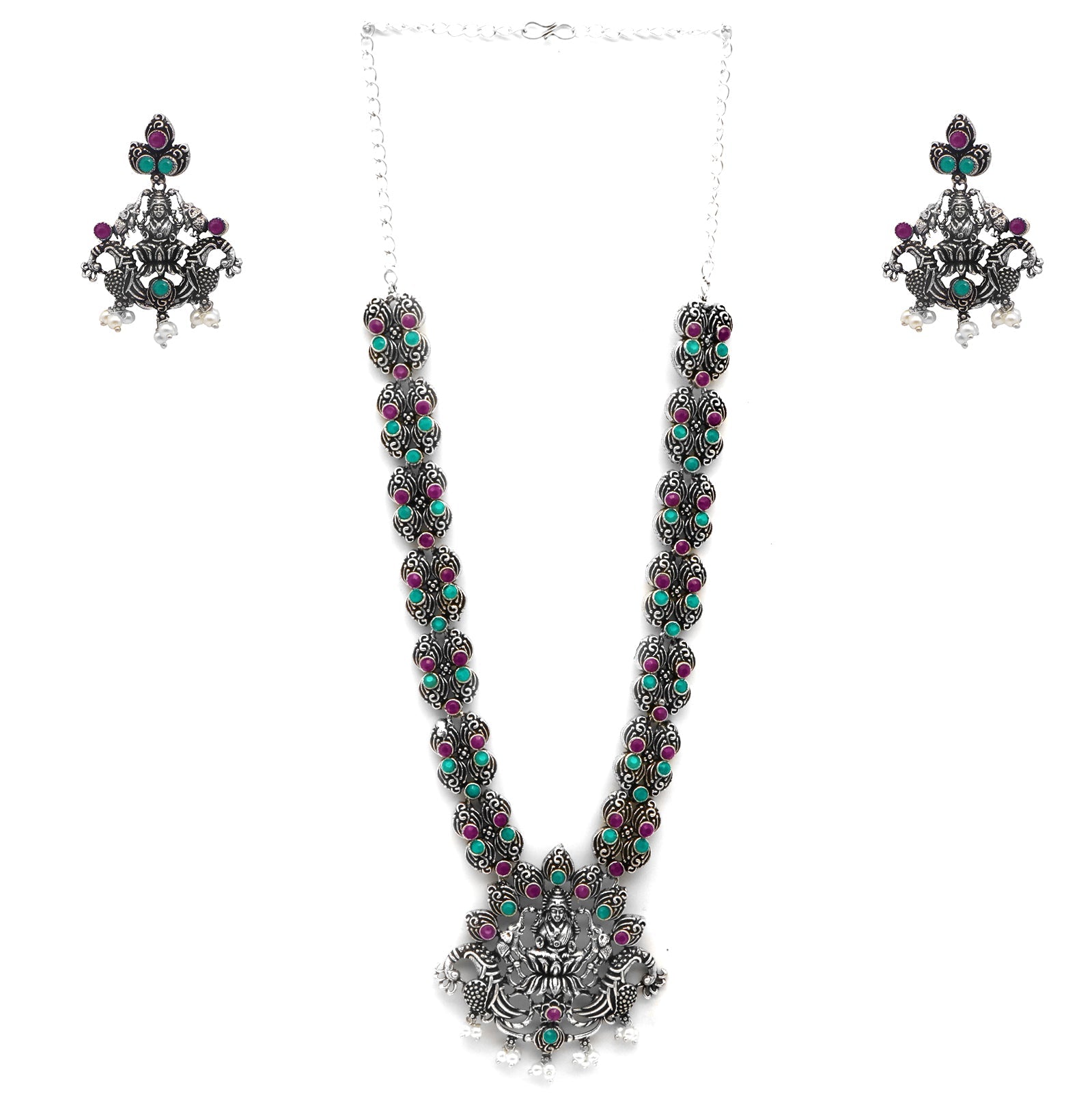 Teejh Ridhi Multi Colored Temple Work Necklace Set