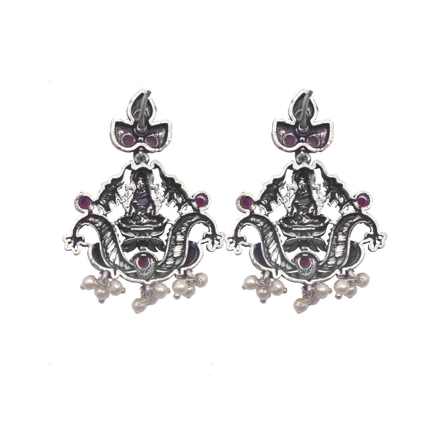 Teejh Saanvi Red Stone Temple Work Necklace Set