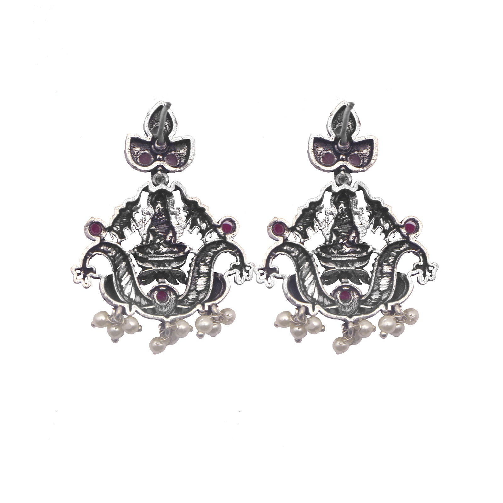 Teejh Saanvi Red Stone Temple Work Necklace Set