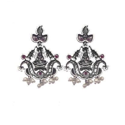 Teejh Saanvi Red Stone Temple Work Necklace Set