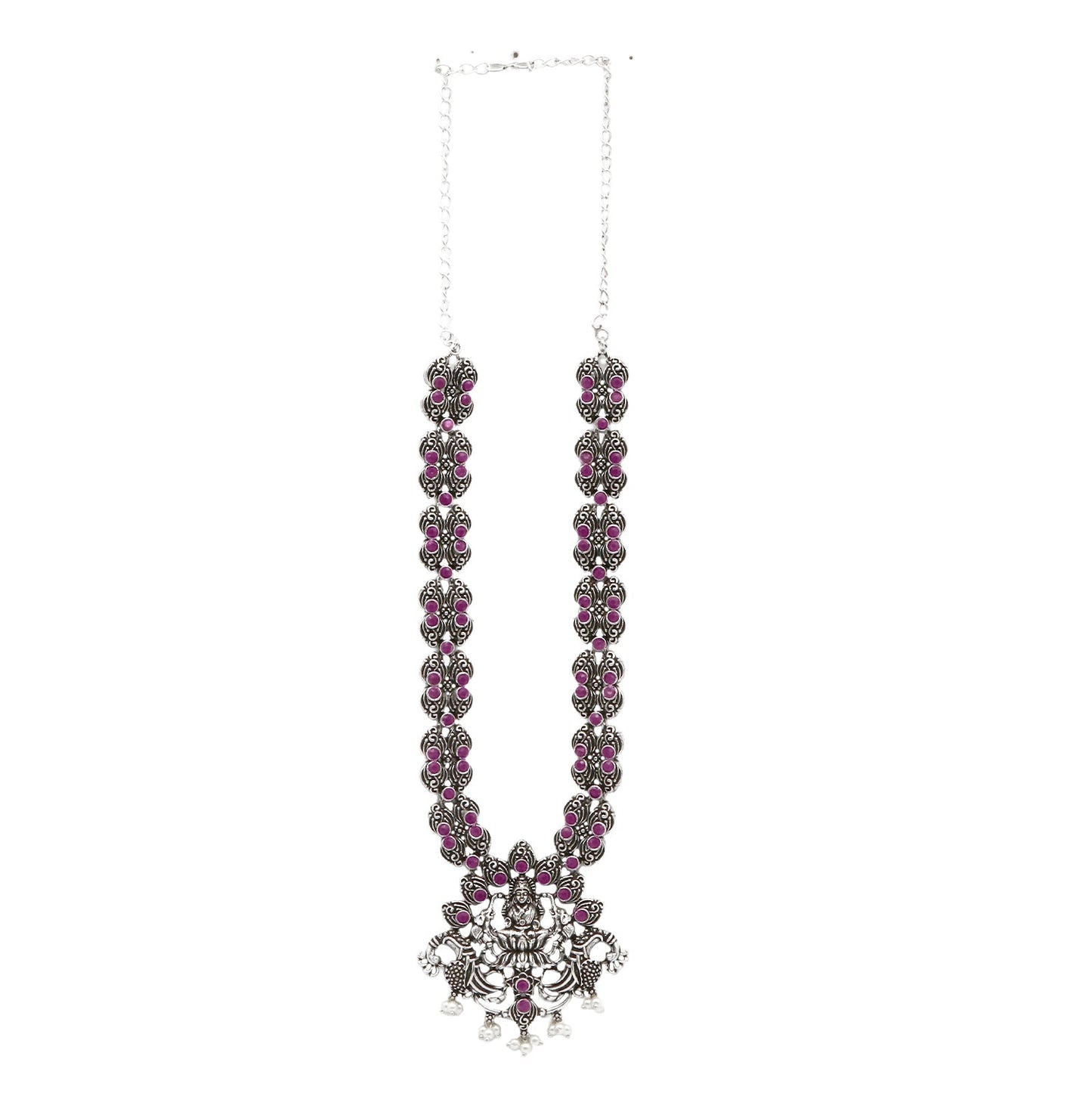 Teejh Saanvi Red Stone Temple Work Necklace Set