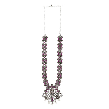 Teejh Saanvi Red Stone Temple Work Necklace Set